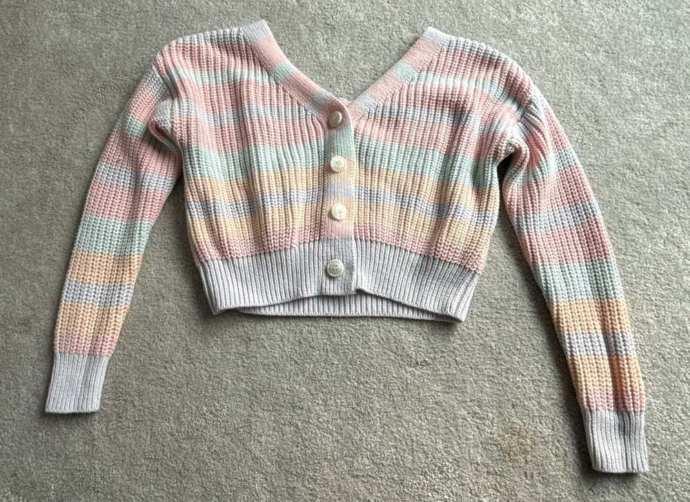 Jessica Simpson Pastel Striped Cropped Cardigan Sweater XS